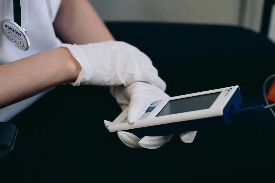 A veterinarian gently examining an older dog's hip during a wellness exam