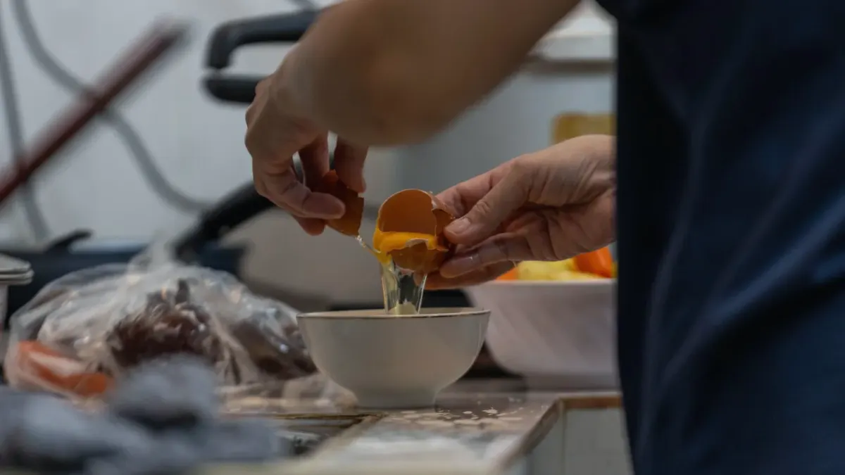 Dog owner preparing a meal