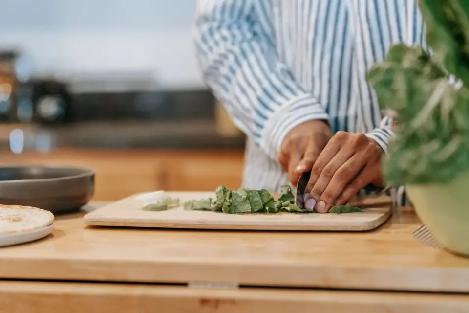 Dog owner preparing a meal
